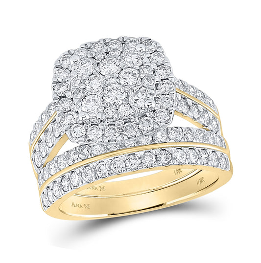14K Yellow Gold Round Diamond Square Bridal Wedding Ring Band Set 2 Cttw, Womens Size: 5-10