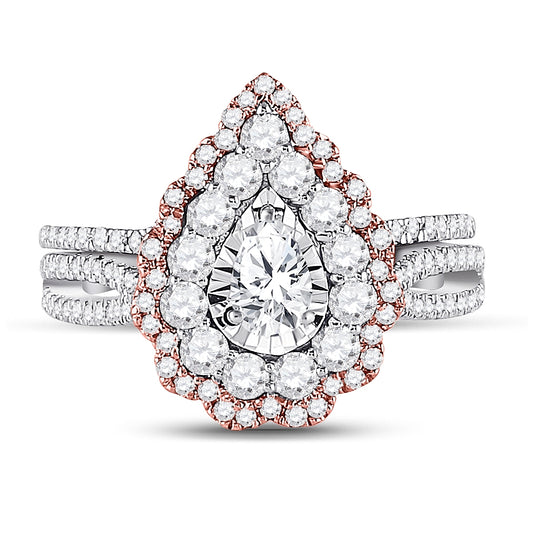 14K Two-tone Gold Pear Diamond Solitaire Bridal Wedding Engagement Ring 1-1/3 Cttw, Womens Size: 5-10