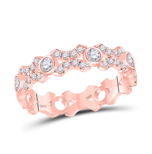 10K Rose Gold Womens Round Diamond XOXO Stackable Band Ring 1/2 Cttw, Womens Size: 5-10
