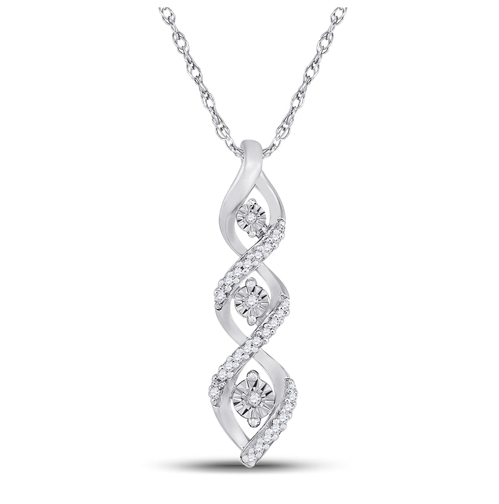 10K White Gold Womens Round Diamond Twist Fashion Pendant 1/10 Cttw