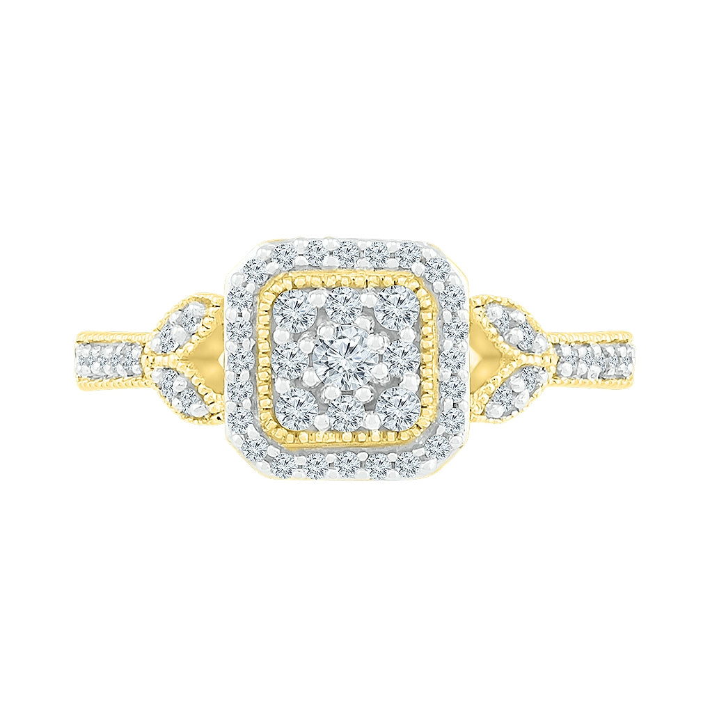 10K Yellow Gold Womens Round Diamond Square Ring 1/3 Cttw, Womens Size: 5-10