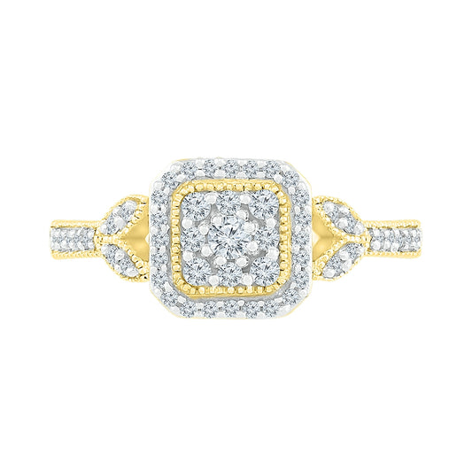 10K Yellow Gold Womens Round Diamond Square Ring 1/3 Cttw, Womens Size: 5-10