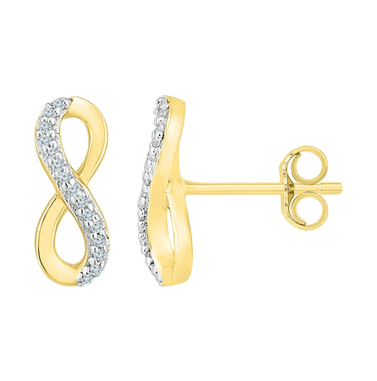 10K Yellow Gold Womens Round Diamond Infinity Earrings 1/20 Cttw