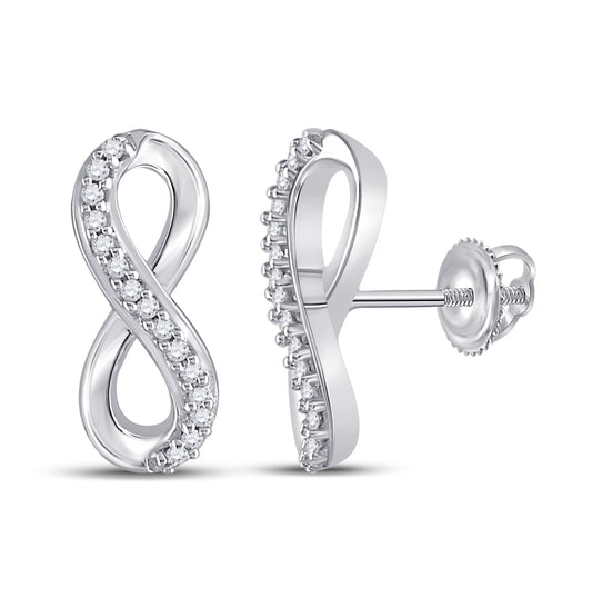 10K White Gold Womens Round Diamond Infinity Earrings 1/20 Cttw