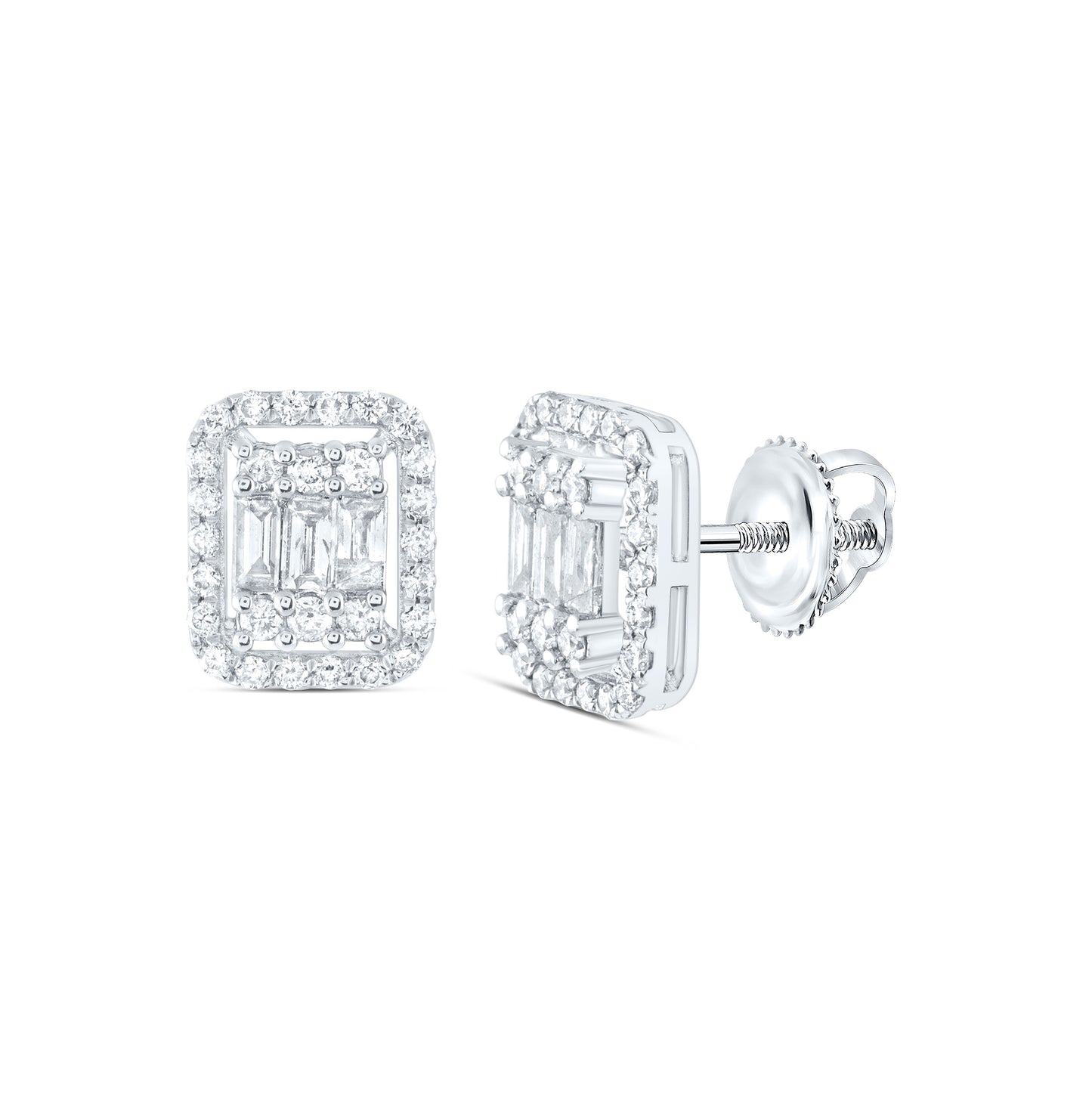 14K White Gold Womens Baguette Diamond Cluster Earrings 1/2ctw