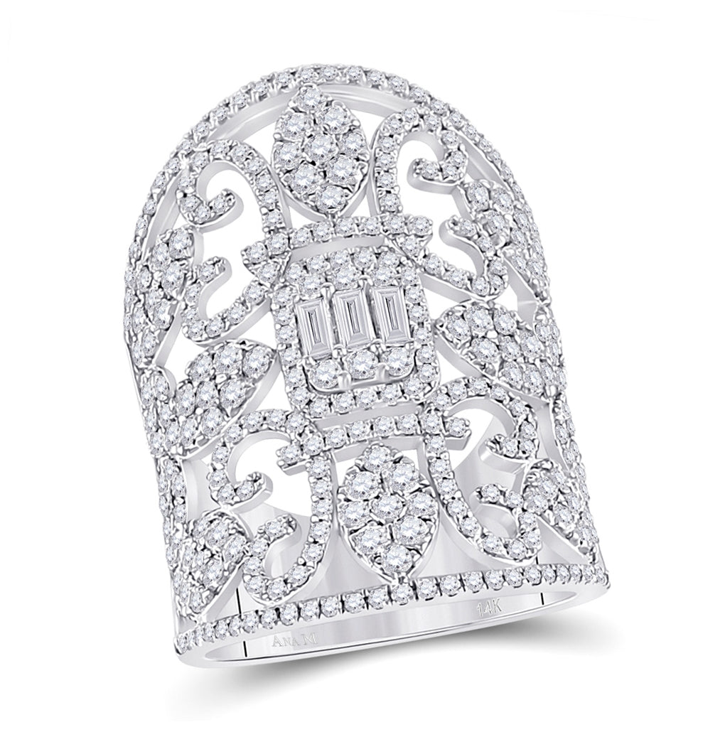 14kt White Gold Womens Baguette Diamond Fashion Cocktail Ring 2-1/2 Cttw