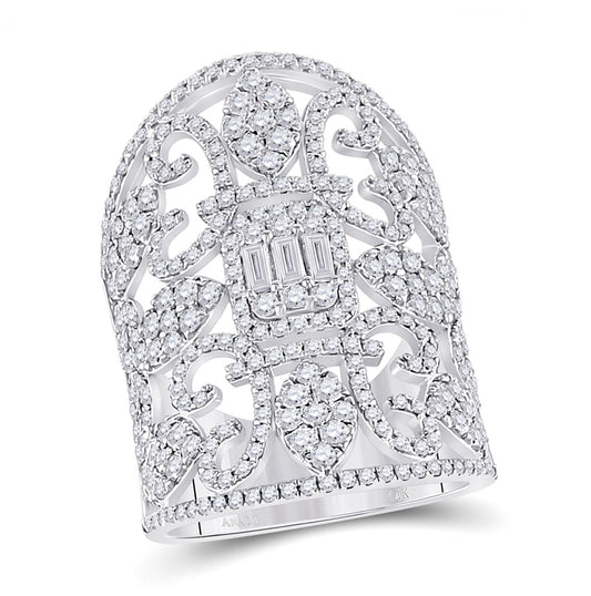 14kt White Gold Womens Baguette Diamond Fashion Cocktail Ring 2-1/2 Cttw