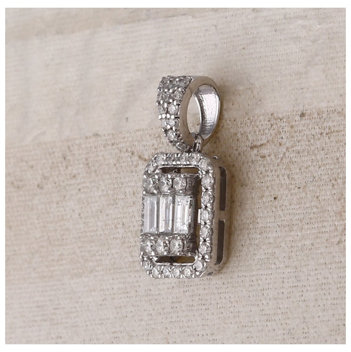 14K White Gold Womens Baguette Diamond Cluster Pendant 1/2 Cttw
