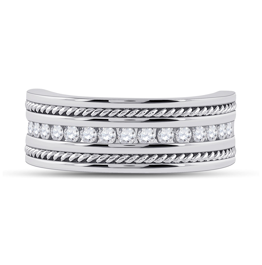 14K White Gold Mens Round Diamond Wedding Band Ring 1/2 Cttw, Mens Size: 7-13