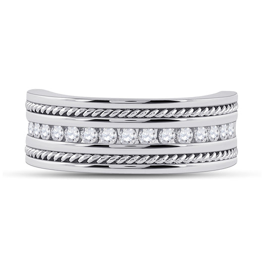 14K White Gold Mens Round Diamond Wedding Band Ring 1/2 Cttw, Mens Size: 7-13