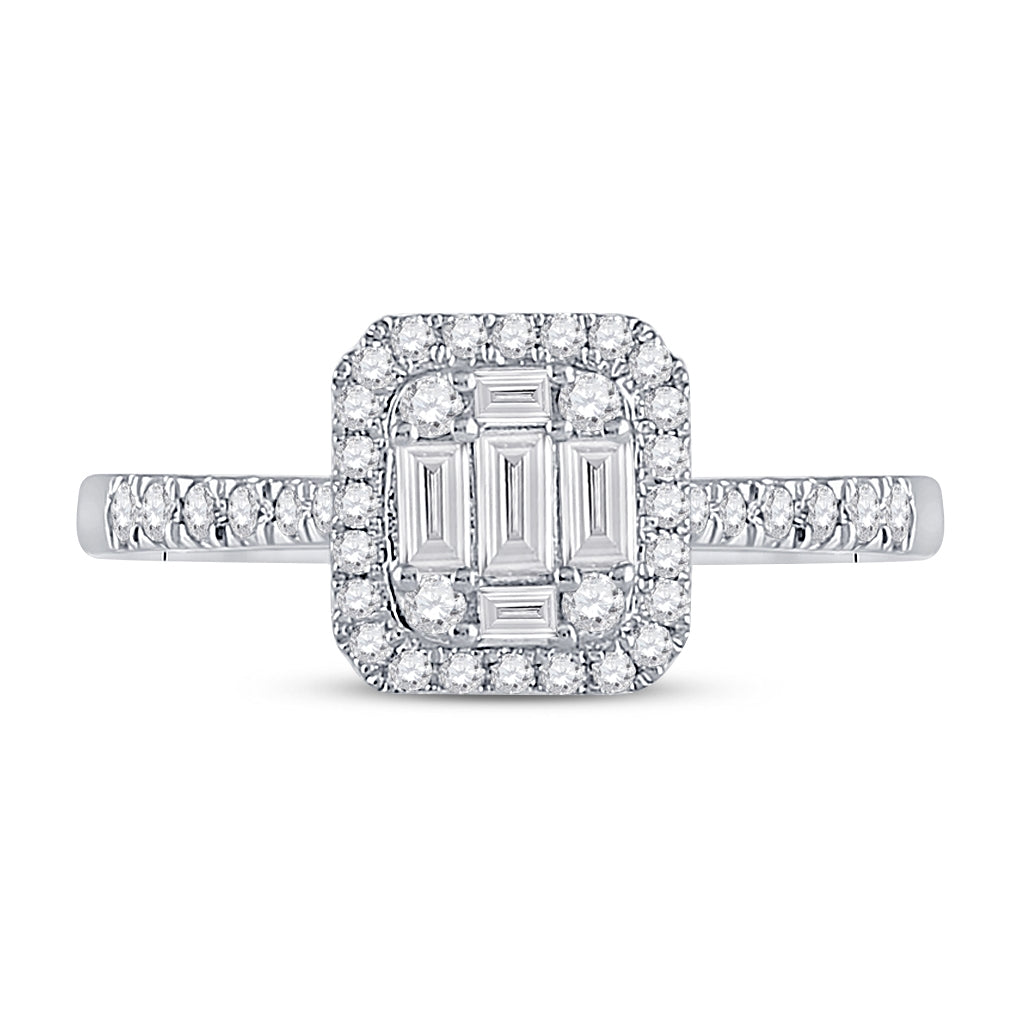 14K White Gold Womens Baguette Diamond Square Cluster Ring 1/2 Cttw, Womens Size: 5-10