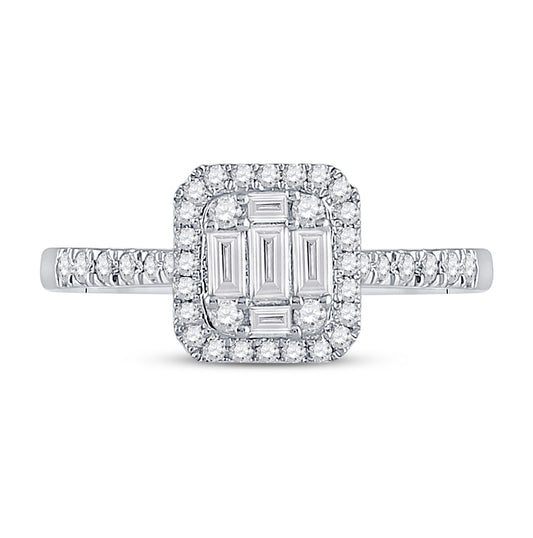 14K White Gold Womens Baguette Diamond Square Cluster Ring 1/2 Cttw, Womens Size: 5-10