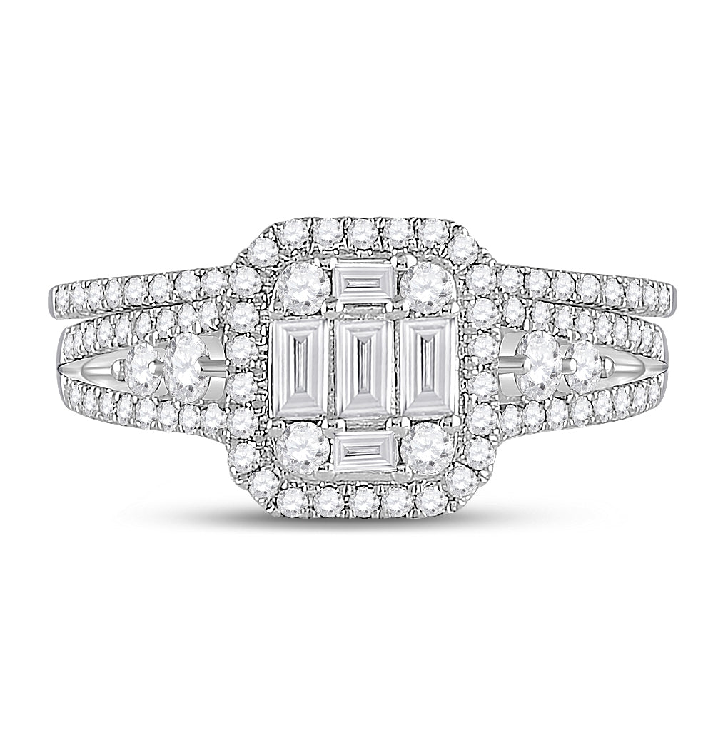 14K White Gold Round Dia Bridal Wedding Band Set 1ctw, Women's Size: 5-10