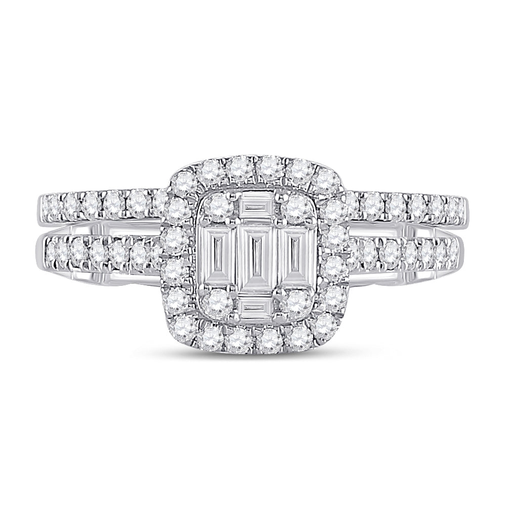 14K White Gold Baguette Diamond Bridal Wedding Ring Band Set 3/4ctw, Womens Size: 5-10