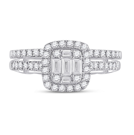 14K White Gold Baguette Diamond Bridal Wedding Ring Band Set 3/4ctw, Womens Size: 5-10