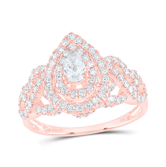 14kt Rose Gold 1ctw Diamond Ana M 1/4ct-c Pear Bliss Bridal Set 2 Halo