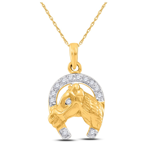 10K Yellow Gold Womens Round Diamond Lucky Horseshoe Charm Pendant 1/10 Cttw, Length: 0.75 In, Width: 0.47 In