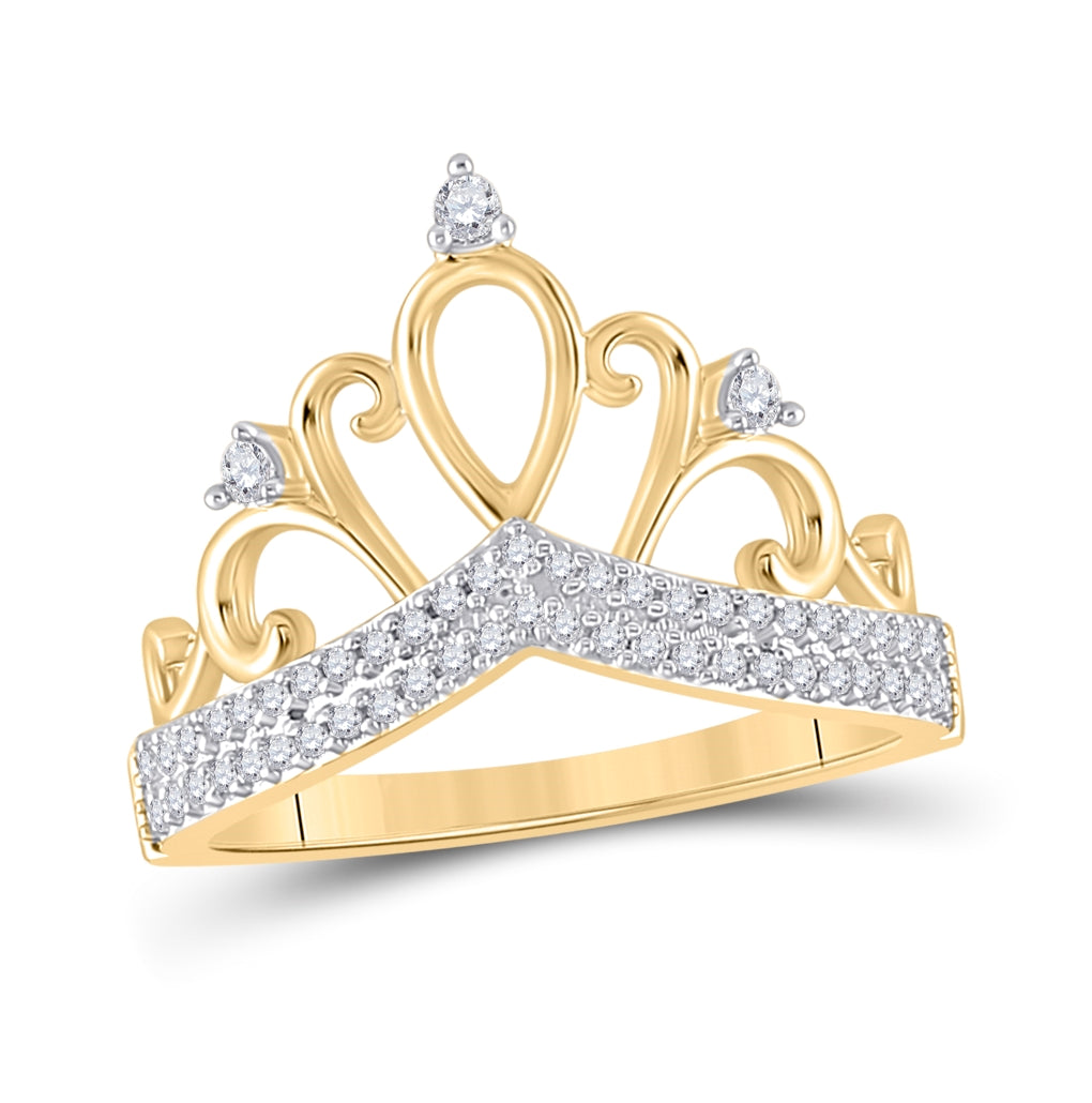 10K Yellow Gold Womens Round Diamond Crown Tiara Fashion Ring 1/5ctw, Womens Size: 5-10