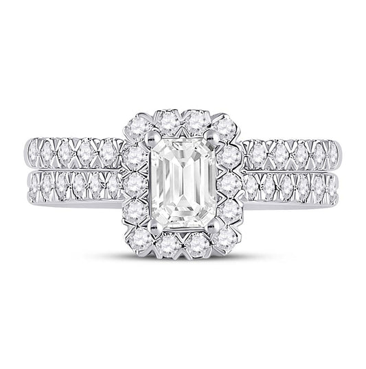 14K White Gold Emerald Diamond Bridal Wedding Ring Band Set 1-1/2 Cttw, Womens Size: 5-10