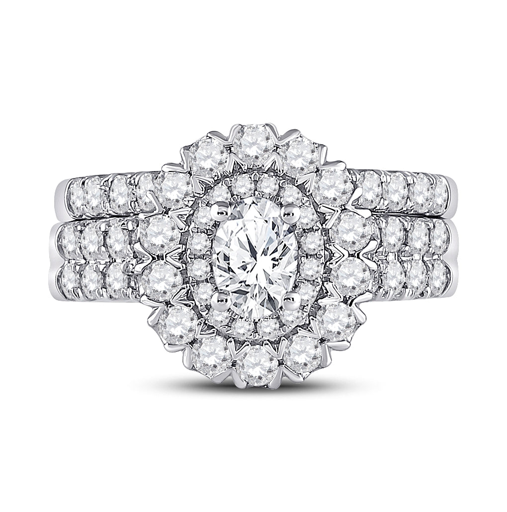 14K White Gold Oval Diamond Bridal Wedding Ring Band Set 1-7/8ctw, Womens Size: 5-10