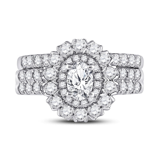 14K White Gold Oval Diamond Bridal Wedding Ring Band Set 1-7/8ctw, Womens Size: 5-10
