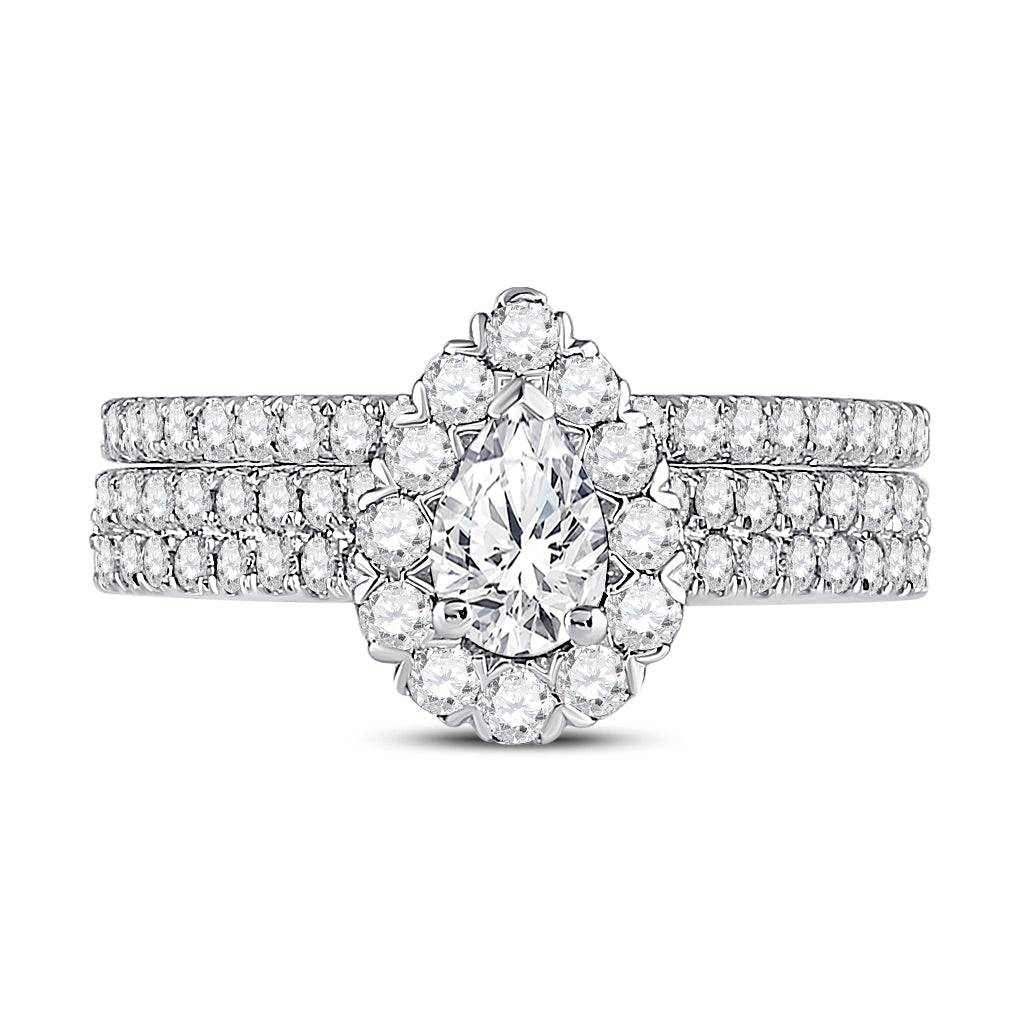14kt White Gold 1 1/2ctw Diamond Ana M 1/2ct-cpear Bridal Sets Single Halo