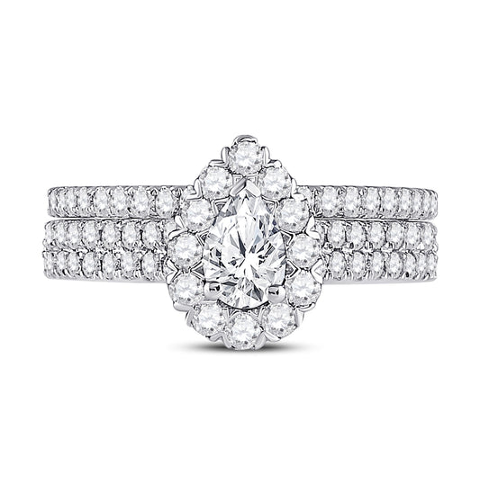14kt White Gold 1 1/2ctw Diamond Ana M 1/2ct-cpear Bridal Sets Single Halo