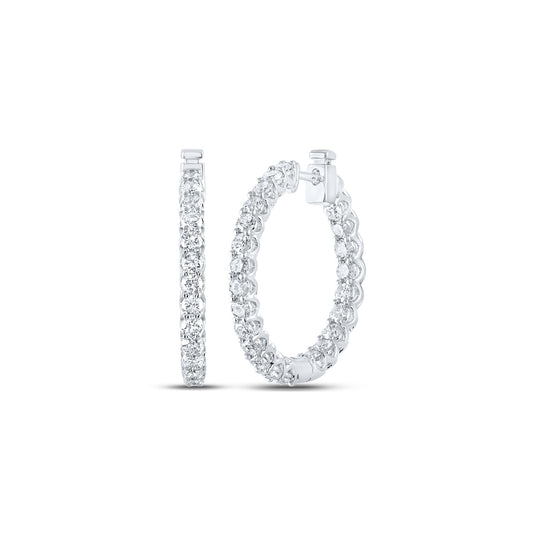 14K White Gold Womens Round Diamond Hoop Earrings 3 Cttw