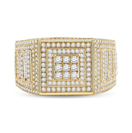 14K Yellow Gold Mens Baguette Diamond Statement Square Ring 2-1/4 Cttw, Mens Size: 7-13