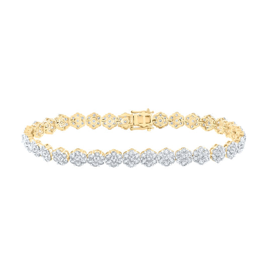 14kt Yellow Gold 11 1/2ctw Diamond Nk Flower Mens Bracelet (9 Inch)