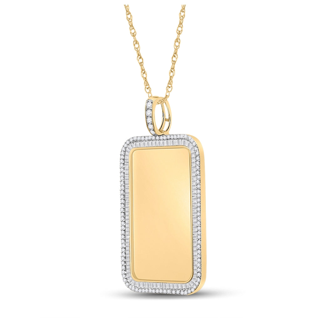 10K Yellow Gold Mens Baguette Diamond Dog Tag Picture Memory Pendant 2 Cttw