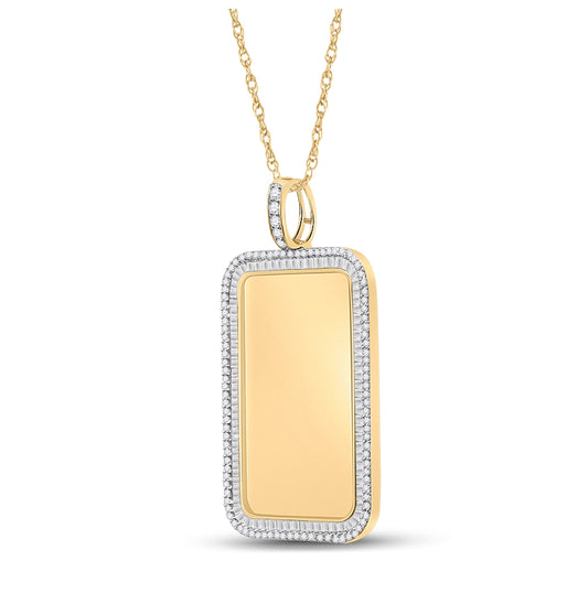 10K Yellow Gold Mens Baguette Diamond Dog Tag Picture Memory Pendant 2 Cttw