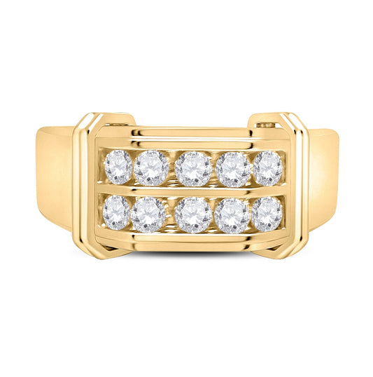 10K Yellow Gold Mens Round Diamond Double Row Band Ring 7/8 Cttw, Mens Size: 7-13