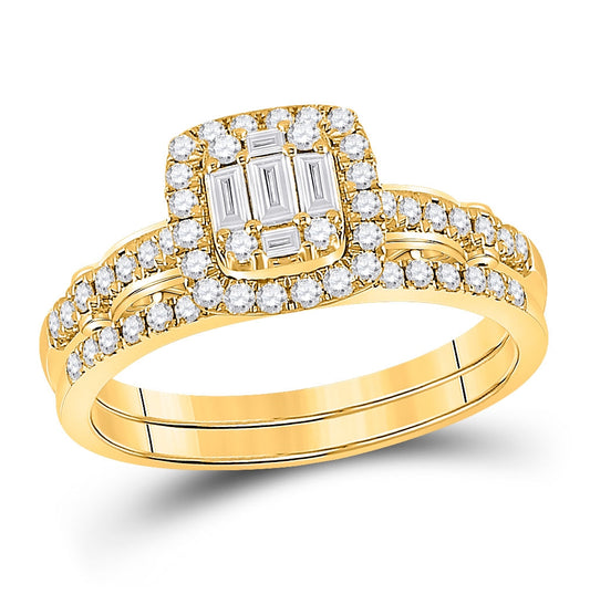 14K Yellow Gold Baguette Diamond Bridal Wedding Ring Band Set 3/4 Cttw, Womens Size: 5-10
