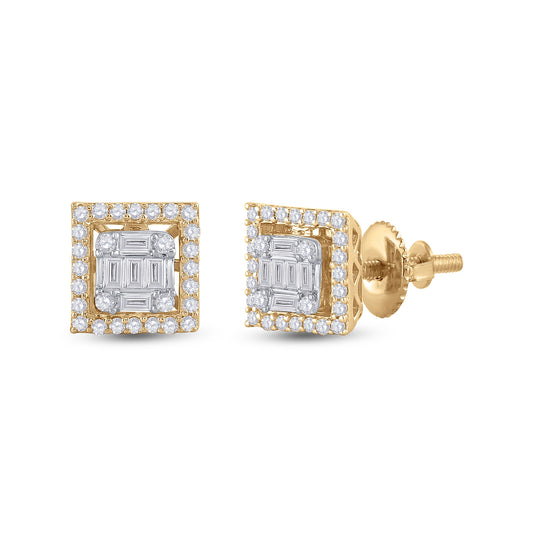 14K Yellow Gold Womens Baguette Diamond Square Earrings 3/8 Cttw, Length: 0.3 In, Width: 0.3 In