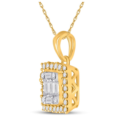 14K Yellow Gold Womens Baguette Diamond Square Pendant 1/5 Cttw, Length: 0.57 In, Width: 0.29 In