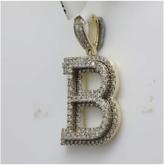10K Yellow Gold Mens Round Diamond Initial B Letter Charm Pendant 2 Cttw, Length: 1.46 In, Width: 0.98 In