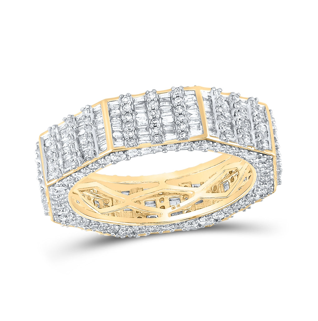 10K Yellow Gold Mens Baguette Diamond Octagon Band Ring 2-5/8 Cttw, Mens Size: 7-13