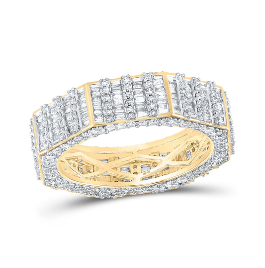 10K Yellow Gold Mens Baguette Diamond Octagon Band Ring 2-5/8 Cttw, Mens Size: 7-13