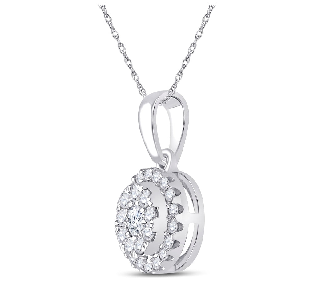 10K White Gold Womens Round Diamond Cluster Pendant 1/4ctw