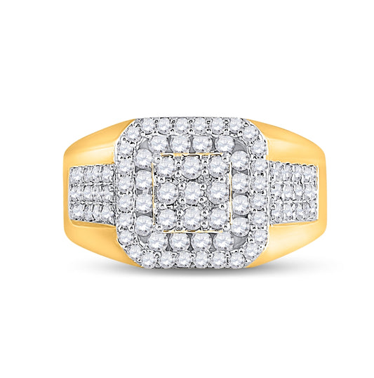 14K Yellow Gold Mens Round Diamond Square Ring 1-1/4 Cttw, Mens Size: 7-13