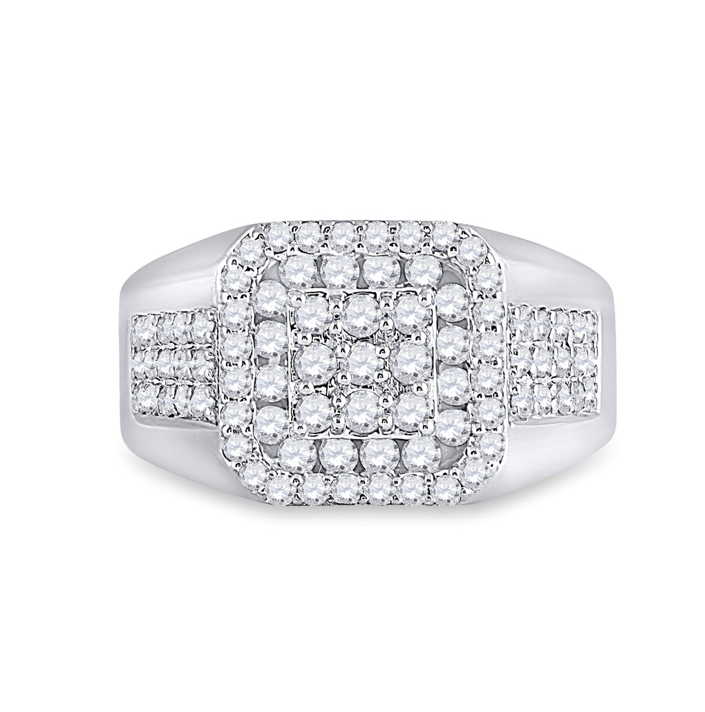 14K White Gold Mens Round Diamond Square Ring 1-1/4 Cttw, Mens Size: 7-13