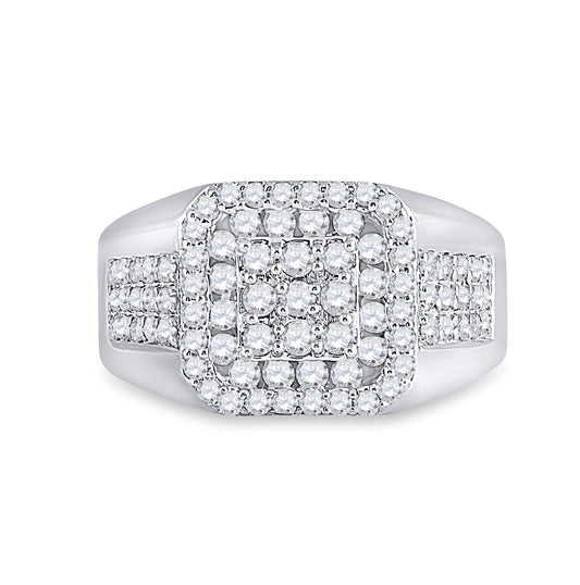 14K White Gold Mens Round Diamond Square Ring 1-1/4 Cttw, Mens Size: 7-13