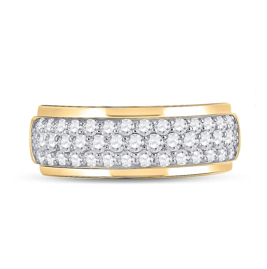 14K Yellow Gold Mens Round Diamond Pave Band Ring 1-1/2 Cttw, Mens Size: 7-13