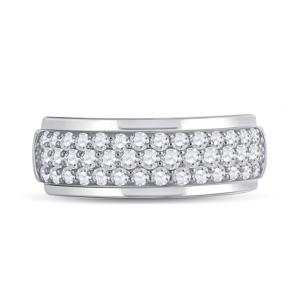 14K White Gold Mens Round Diamond Pave Band Ring 1-1/2 Cttw, Mens Size: 7-13