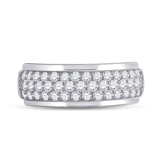 14K White Gold Mens Round Diamond Pave Band Ring 1-1/2 Cttw, Mens Size: 7-13