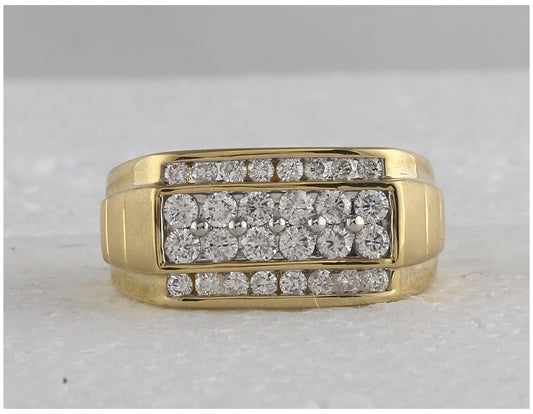 14K Yellow Gold Mens Round Diamond Band Ring 1-1/2 Cttw, Mens Size: 7-13