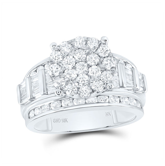 10K White Gold Round Diamond Cluster Bridal Wedding Engagement Ring 2ctw, Women's Size: 5-10