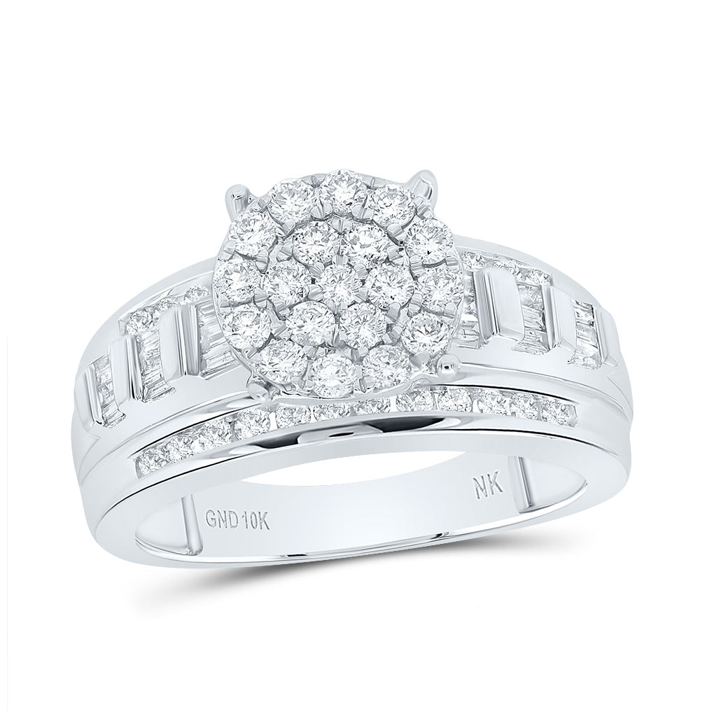 10K White Gold Round Dia. Cluster Wedding Engagement Ring 1ctw, Women's Size: 5-10