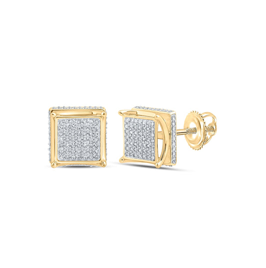 10K Yellow Gold Round Diamond Square Earrings 1/4 Cttw